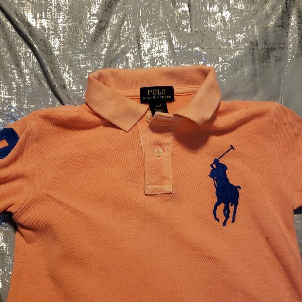 Polo boys coral colored big pony casual shirt sz 4